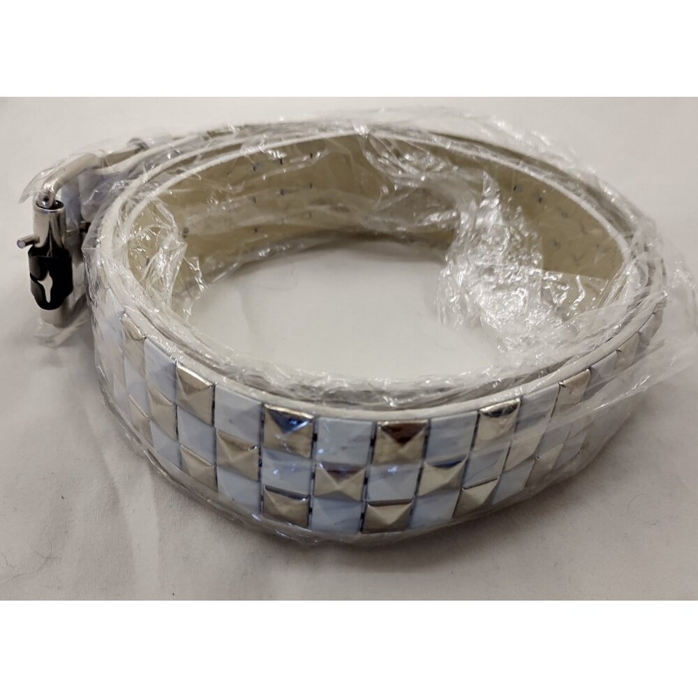 White Faux Leather Studded Belt Silver White Studs Trend Fashion Style Adjust
